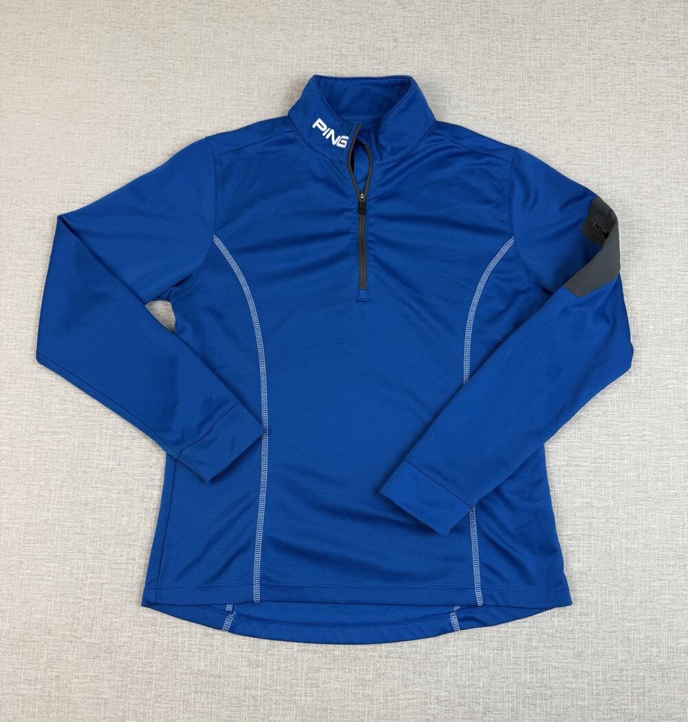 PING Golf 1/4 Zip Pullover Blue Performance Long Sleeve Shirt Mens Small
